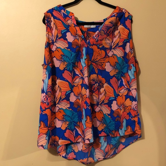 Orange Floral Sleeveless Blouse - Picture 1 of 2